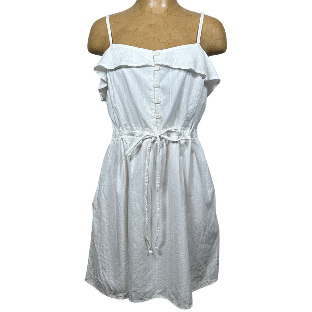 White Cotton Ruffle Button Front Sun‎ Mini Dress XXL Coastal Cottage Beach